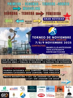 🎾 ¡GRACIAS DE CORAZÓN A TODOS NUESTROS PATROCINADORES! 🎾
Queremos dar un enorme agradecimiento a todos los que habéis apoyado el Torneo de Noviembre 🌟.
Gracias a vuestro compromiso y colaboración seguimos disfrutando de este gran ambiente de pádel, amistad y compañerismo que nos une 💚🙌
✨ Patrocinadores del Torneo de Noviembre:
* Pádel Clásico
* Fierro Sport
* Clínica Carmen Rísquez
* Asociación de Veteranos Iliturgi C.F.
* Grupo Otto
* Latatrans 2 S.L.
* Almacenes Clemente
* DomperTech
* Regañas Minutos
* Carpintería Ramón Ruiz
* Clínica del Pie Carlos Domínguez
* Sibaritas Ibéricos
* Extintores Ballesteros
* GRO
* Los Roscos de Manuela
* Powerade
💪 ¡Mil gracias por estar siempre ahí y formar parte de esta gran familia padelera!
#ClubPadelAndújar #GraciasPatrocinadores #TorneoDeNoviembre