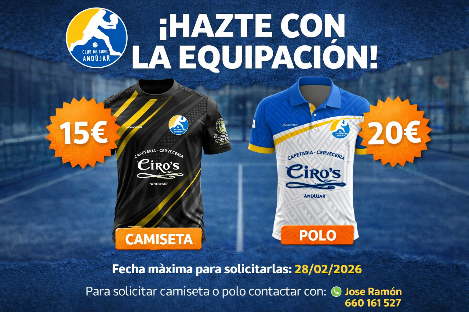 ¡Nueva equipación oficial del Club de Pádel Andújar ya a la venta!